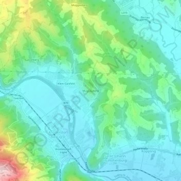 Topografische kaart Muggauberg, hoogte, reliëf