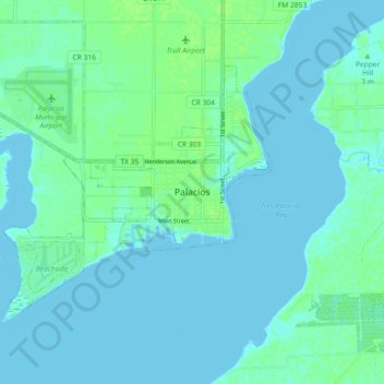 Topografische kaart Palacios, hoogte, reliëf