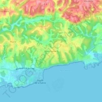 Topografische kaart Mare Gaillard, hoogte, reliëf