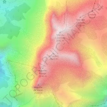 Topografische kaart le Sautet, hoogte, reliëf