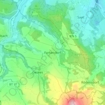 Topografische kaart Forkendorf, hoogte, reliëf