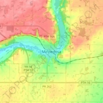 Topografische kaart Minnedosa, hoogte, reliëf