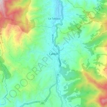 Topografische kaart Caldas, hoogte, reliëf
