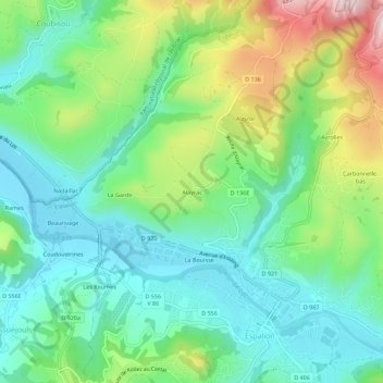Topografische kaart Alayrac, hoogte, reliëf
