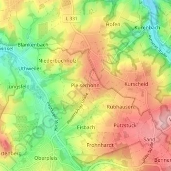 Topografische kaart Pleiserhohn, hoogte, reliëf