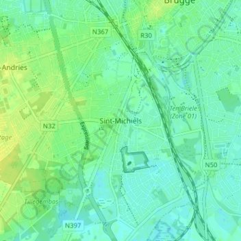 Topografische kaart Sint-Michiels, hoogte, reliëf