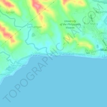Topografische kaart Bacauan, hoogte, reliëf