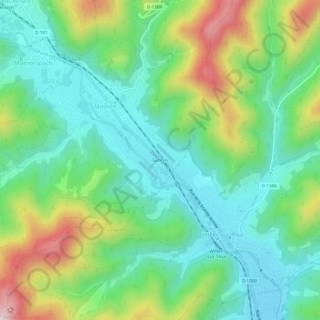 Topografische kaart Gehren, hoogte, reliëf