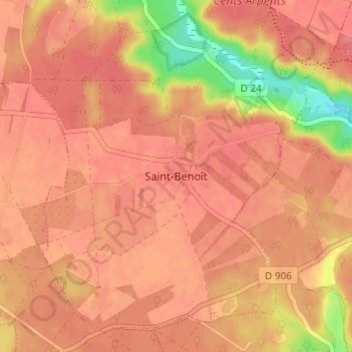 Topografische kaart Saint-Benoît, hoogte, reliëf