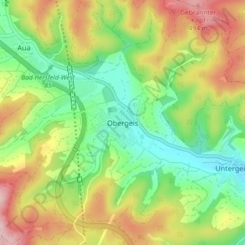 Topografische kaart Obergeis, hoogte, reliëf
