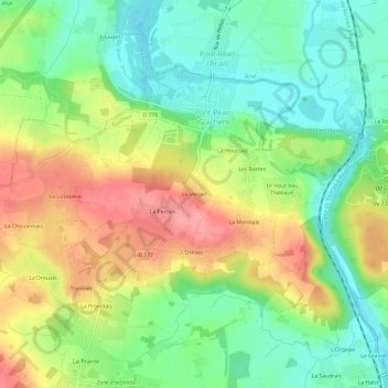 Topografische kaart Le Verger, hoogte, reliëf