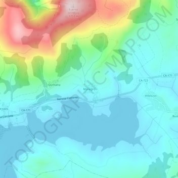 Topografische kaart Monegro, hoogte, reliëf