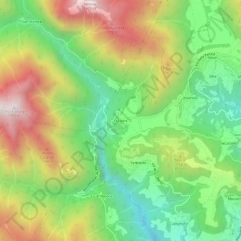 Topografische kaart Polzone, hoogte, reliëf