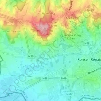 Topografische kaart Kapellekouter, hoogte, reliëf