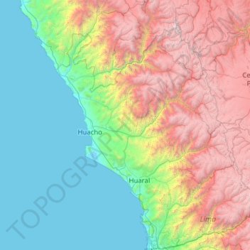 Topografische kaart Provincia de Huaura, hoogte, reliëf