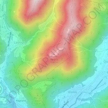 Topografische kaart Monte Megna, hoogte, reliëf