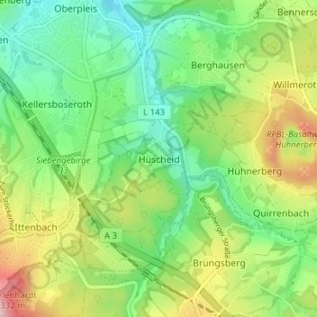 Topografische kaart Hüscheid, hoogte, reliëf