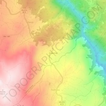 Topografische kaart Fonte Fria, hoogte, reliëf