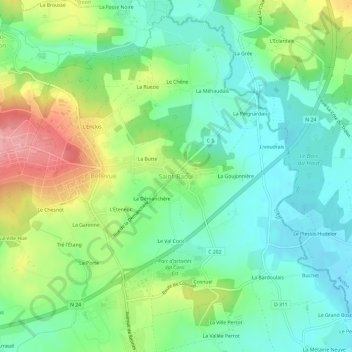 Topografische kaart Saint-Raoul, hoogte, reliëf