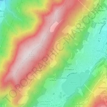 Topografische kaart Bajin, hoogte, reliëf