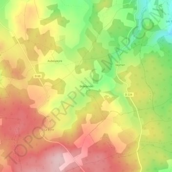 Topografische kaart Bellelande, hoogte, reliëf