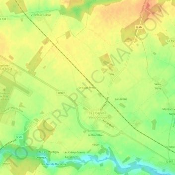 Topografische kaart Le Loup Pendu, hoogte, reliëf