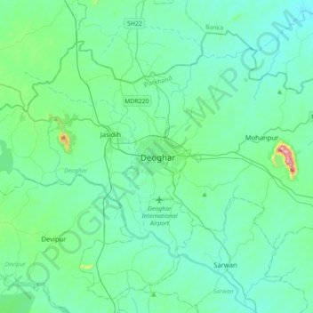 Topografische kaart Deoghar, hoogte, reliëf