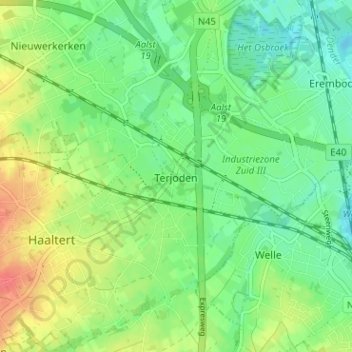 Topografische kaart Terjoden, hoogte, reliëf