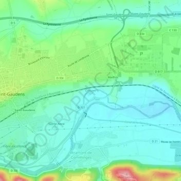Topografische kaart Crouzet, hoogte, reliëf