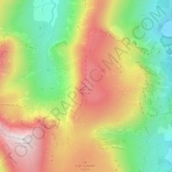 Topografische kaart High Spy, hoogte, reliëf