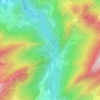 Topografische kaart Le Jotty, hoogte, reliëf