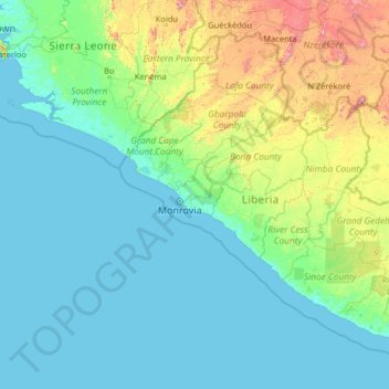 Topografische kaart Montserrado, hoogte, reliëf