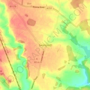 Topografische kaart Swinstead, hoogte, reliëf