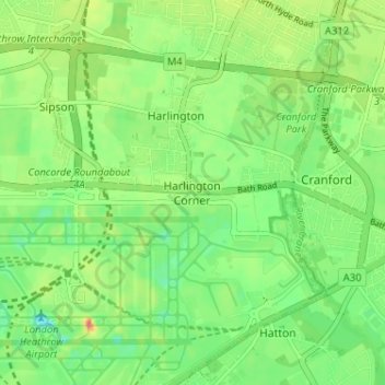 Topografische kaart Harlington Corner, hoogte, reliëf