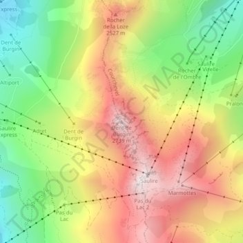 Topografische kaart Dent de Burgin, hoogte, reliëf