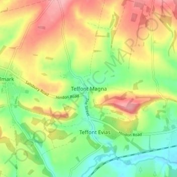 Topografische kaart Teffont Magna, hoogte, reliëf