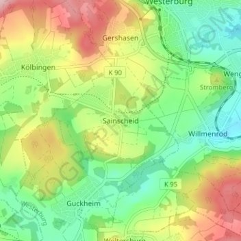Topografische kaart Sainscheid, hoogte, reliëf
