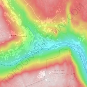 Topografische kaart Gol, hoogte, reliëf