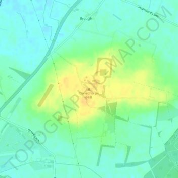 Topografische kaart Danethorpe Hill, hoogte, reliëf
