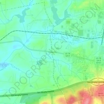 Topografische kaart Driskolls, hoogte, reliëf