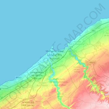 Topografische kaart Mohammédia ⵎⵓⵃⴰⵎⴰⴷⵉⵢⴰ المحمدية, hoogte, reliëf