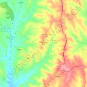 Topografische kaart Rendufas da Mata, hoogte, reliëf