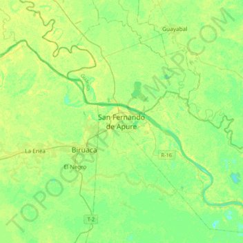 Topografische kaart San Fernando de Apure, hoogte, reliëf