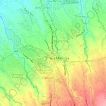 Topografische kaart San Agustin, hoogte, reliëf