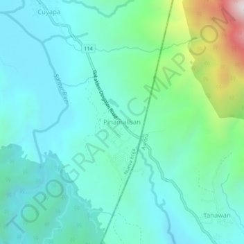 Topografische kaart Pinamalisan, hoogte, reliëf