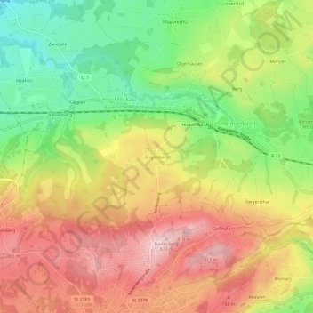 Topografische kaart Engenberg, hoogte, reliëf