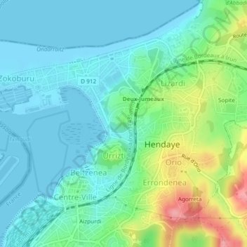 Topografische kaart Larrun, hoogte, reliëf