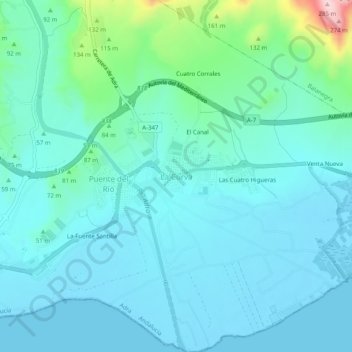 Topografische kaart La Curva, hoogte, reliëf