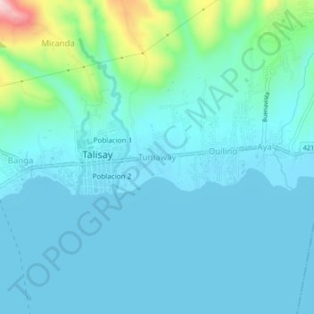 Topografische kaart Tumaway, hoogte, reliëf
