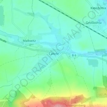 Topografische kaart Calbitz, hoogte, reliëf